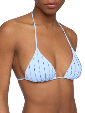 Leah light blue triangle top with striped rhinestone embellishment