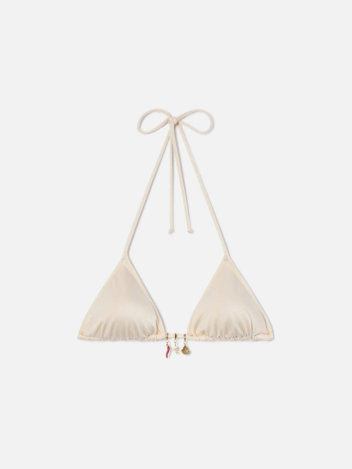 Top bikini Leah triangolo in tessuto glossy finish con charms