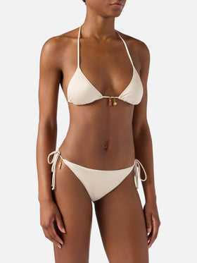 Leah Virgo beige glossy finish bikini with charms