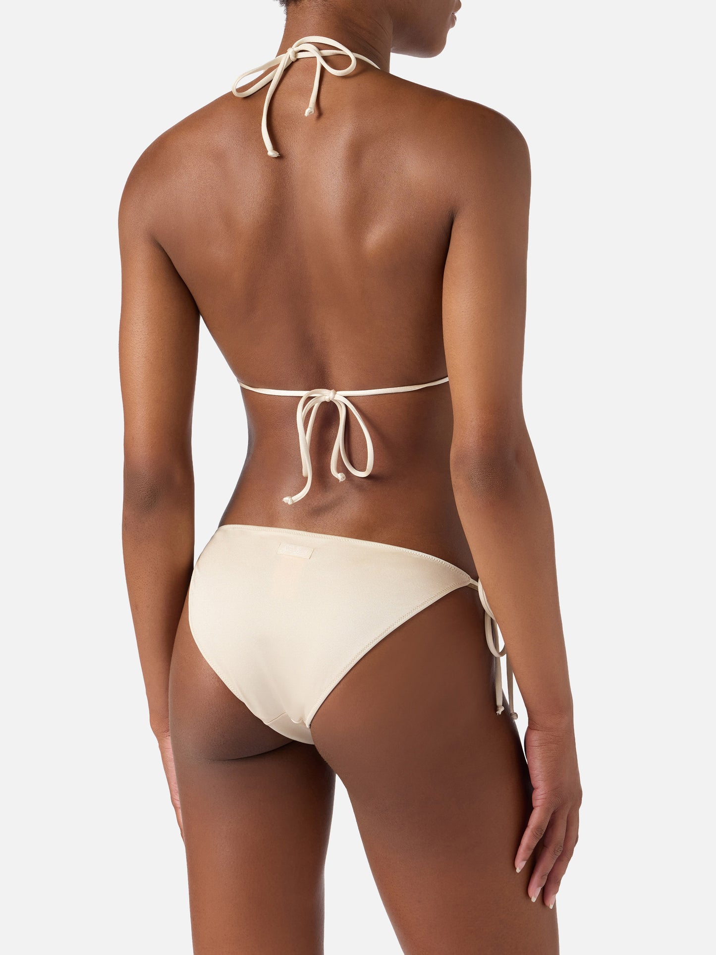 Leah Virgo beige glossy finish bikini with charms