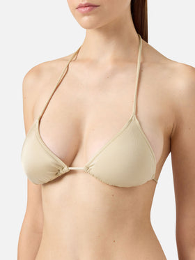 Jodene – Schimmernde, goldene, freche Badehose – Leah – Schimmernder, goldener Badeanzug mit Triangel-Oberteil