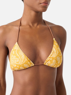 Haut de bikini triangle Leah à motif paisley ocre 