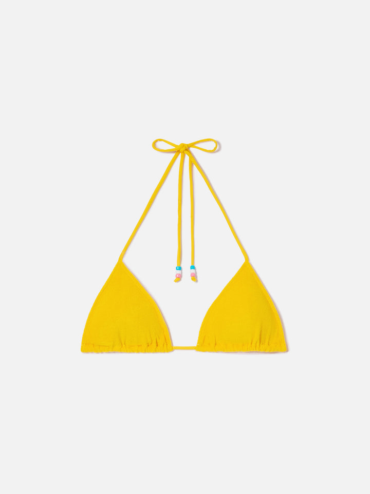 Yellow Leah terry triangle bikini top with charms