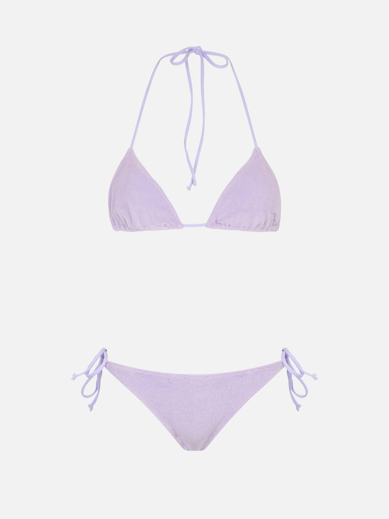 Woman lilac terry triangle bikini Leah Virgo