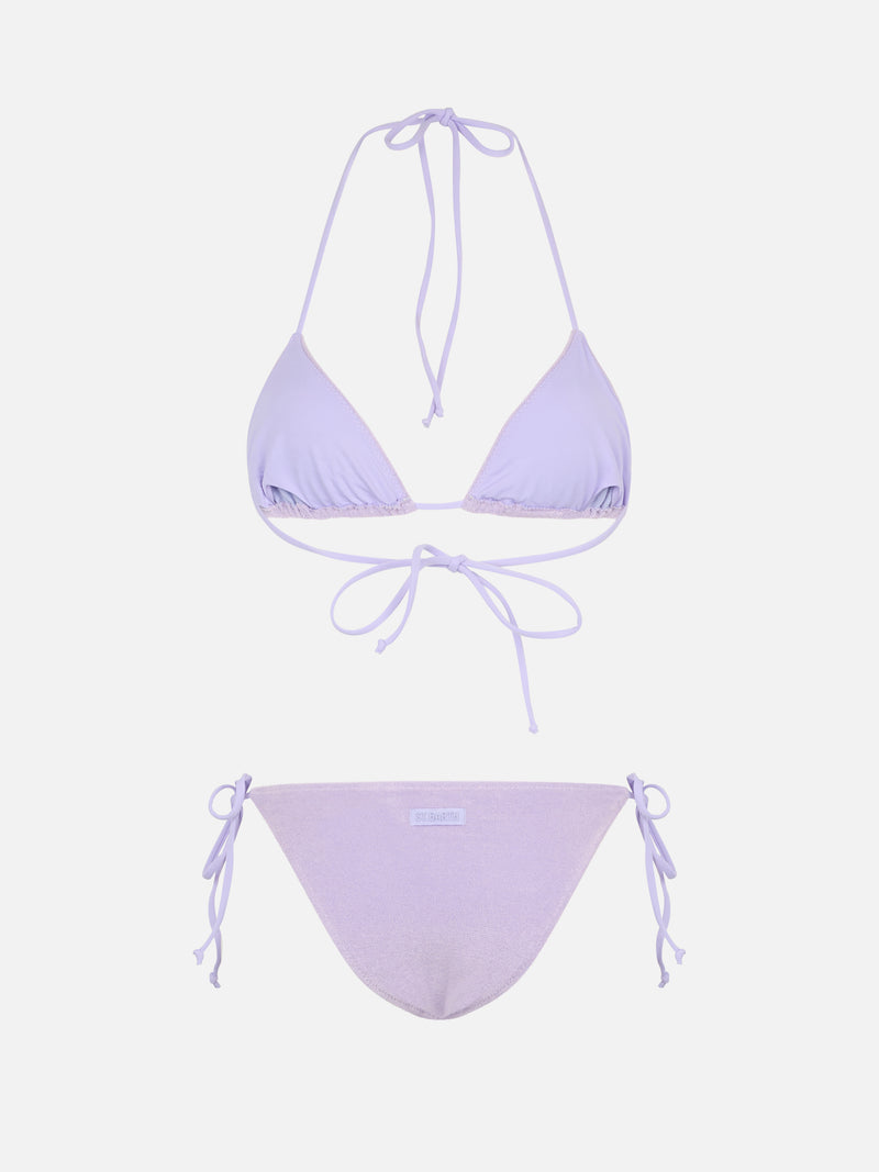 Woman lilac terry triangle bikini Leah Virgo