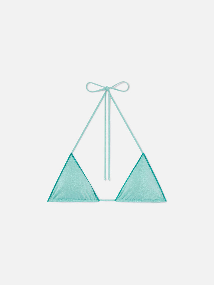 Leah water green lurex triangle bikini top
