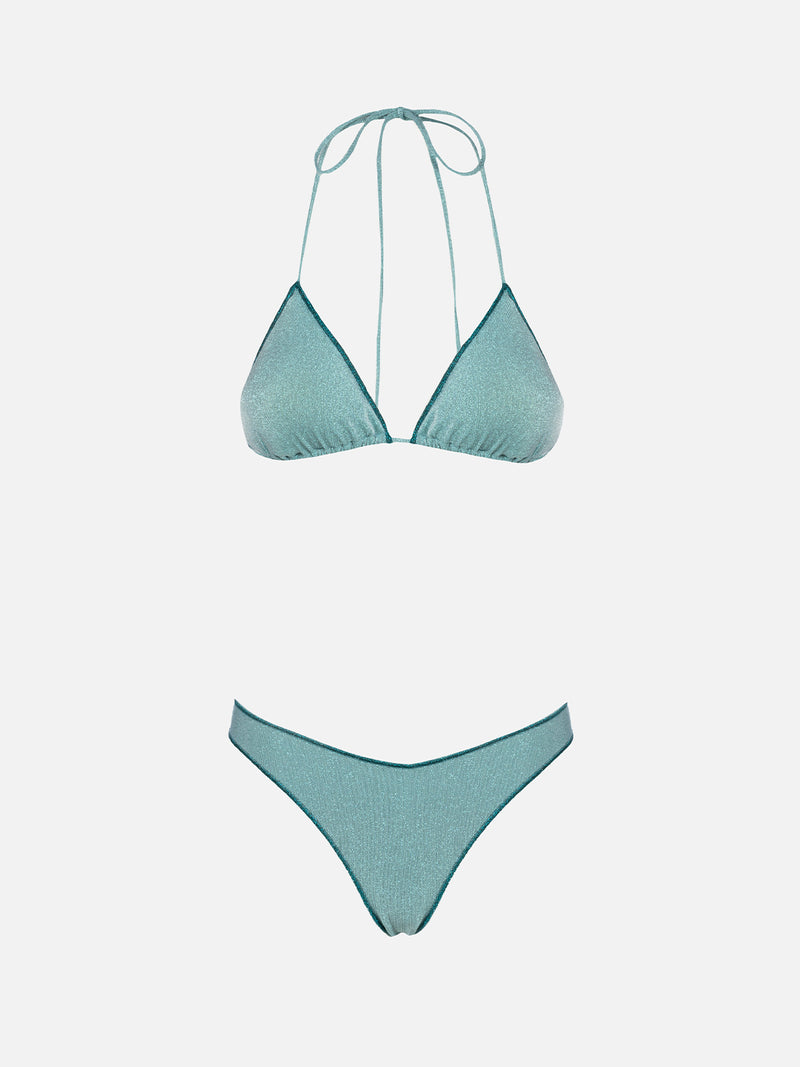 Bikini da donna a triangolo verde acqua in lurex Leah Naomi