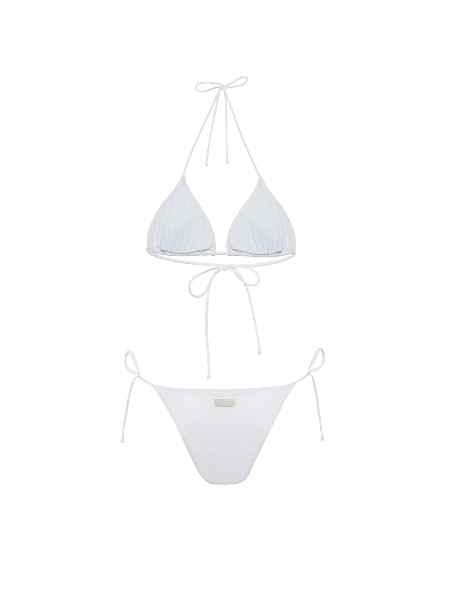 White classic triangle bikini Leah Marielle with striped rhinestone embellishment