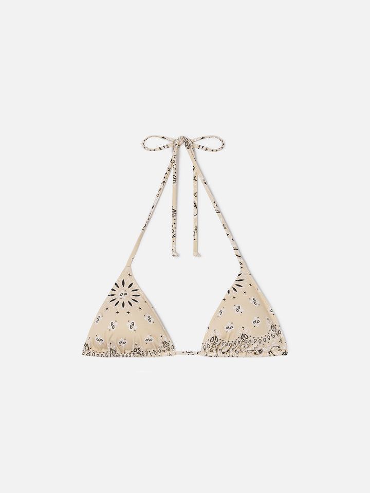 Top bikini Leah triangolo con stampa bandana beige