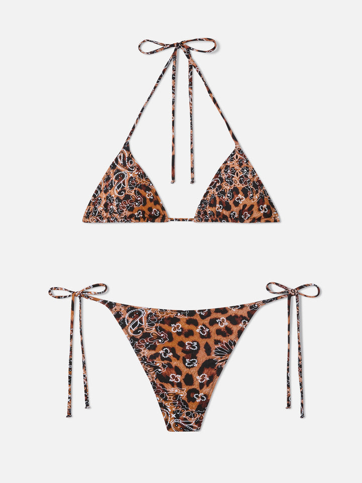 Woman triangle bikini with leo bandanna print
