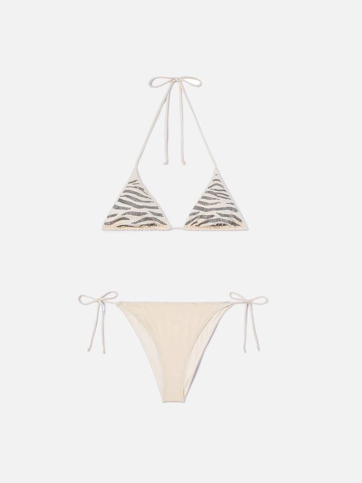 Leah Teen glossy finish bikini with zebra rhinestones