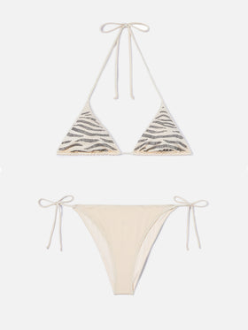 Leah Teen glossy finish bikini with zebra rhinestones