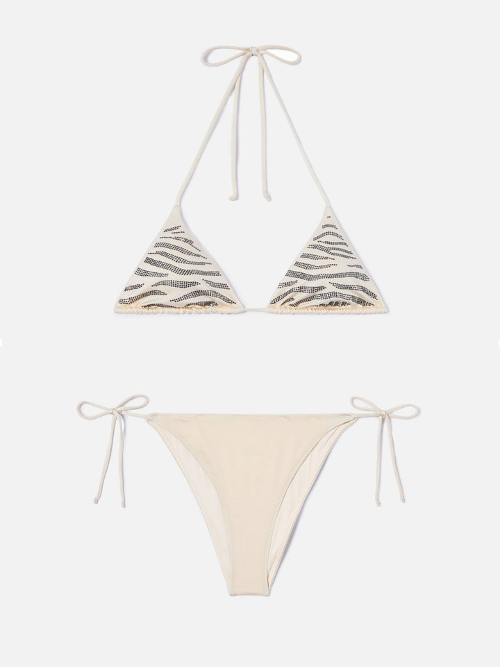 Bikini Leah Teen in tessuto glossy finish con strass zebrati