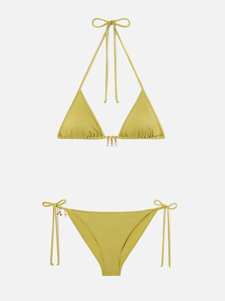 Bikini Leah Virgo verde pistacho con acabado brillante y charms 