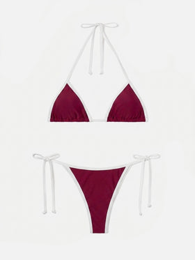 Bikini Leah Virgo String bordeaux con profili bianchi