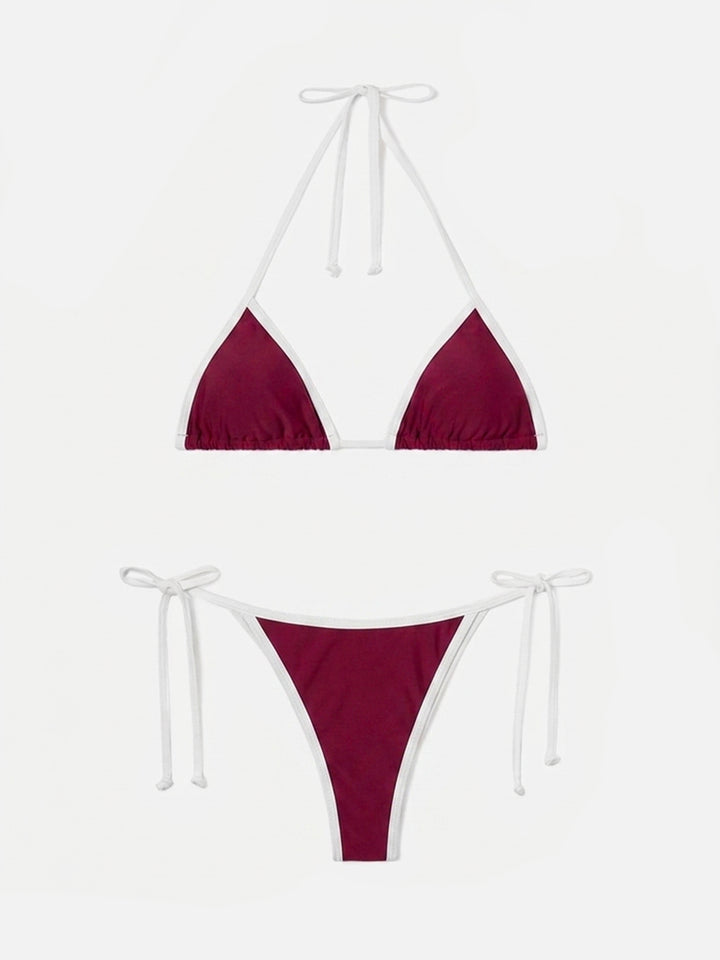 Bikini Leah Virgo String bordeaux con profili bianchi