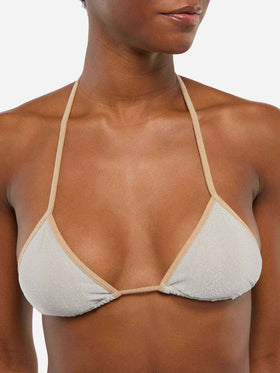 Leah silver lurex triangle top with gold piping