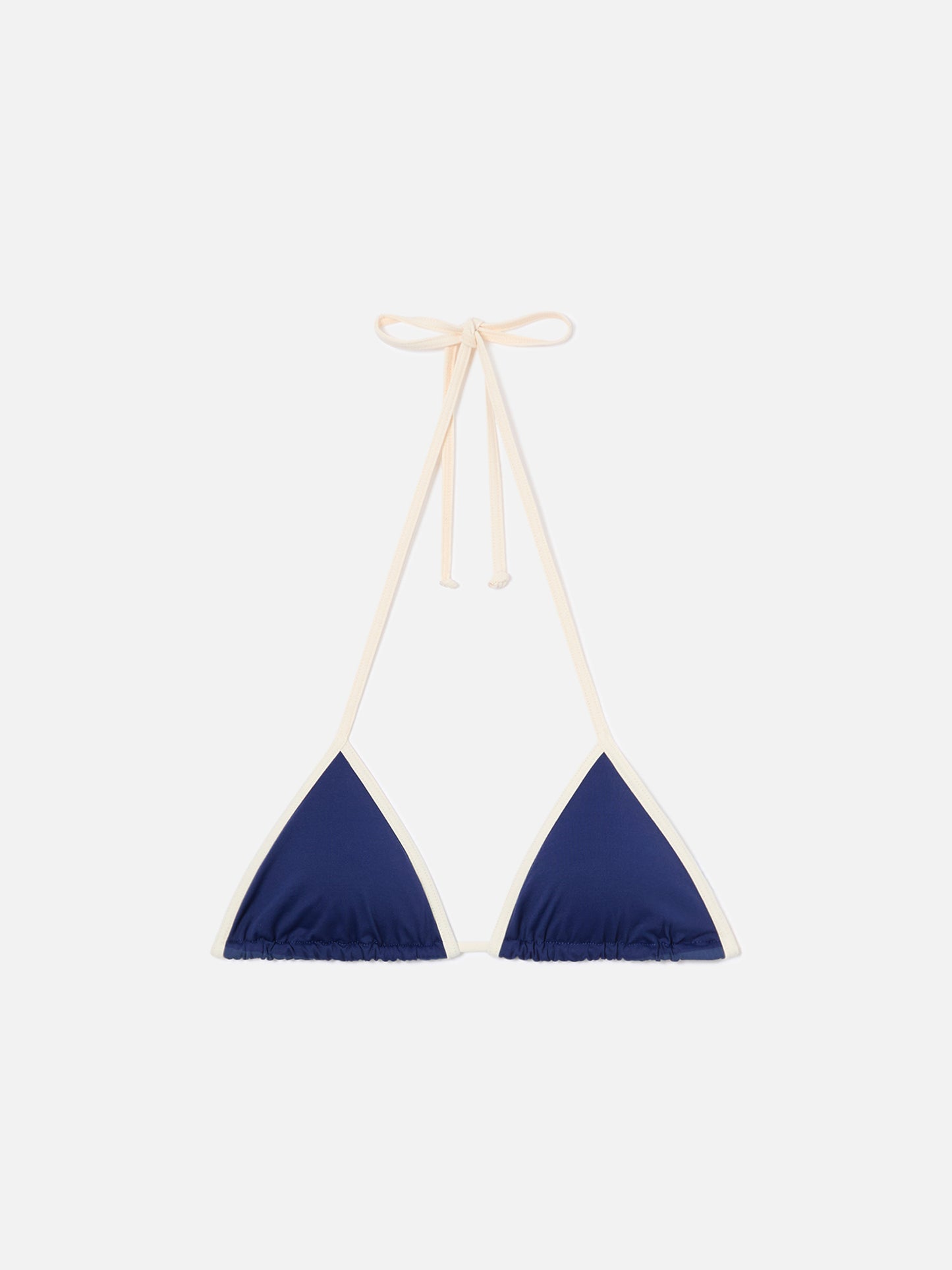 Leah String triangle bikini top in blue with white trims