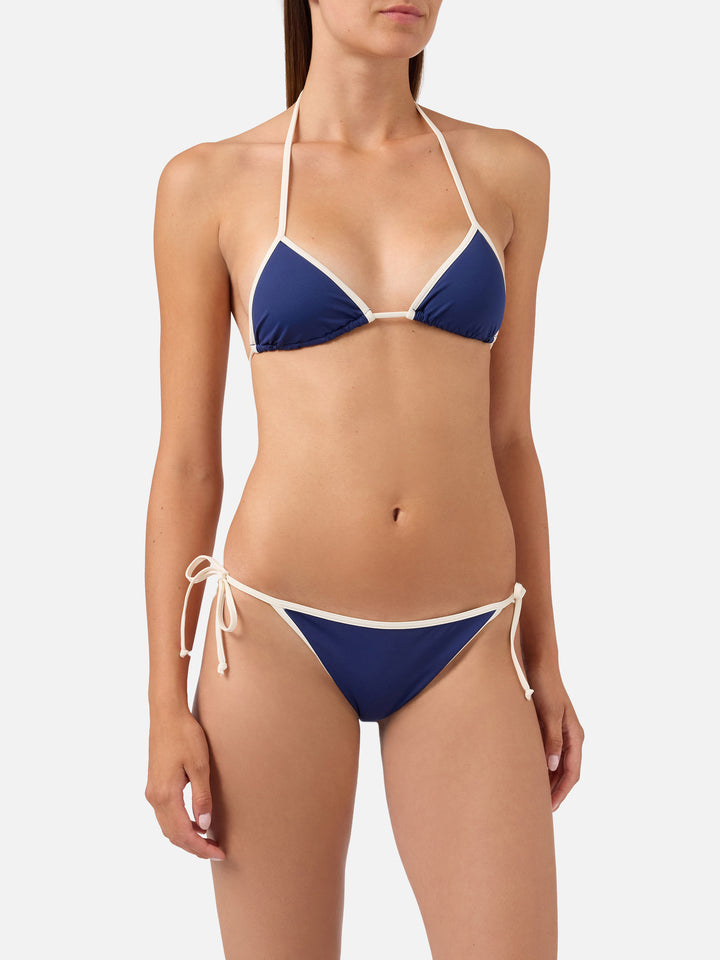 Bikini Leah Virgo String azul con ribete en contraste 