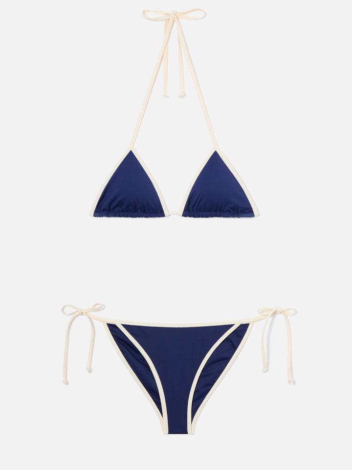 Bikini Leah Virgo String azul con ribete en contraste 