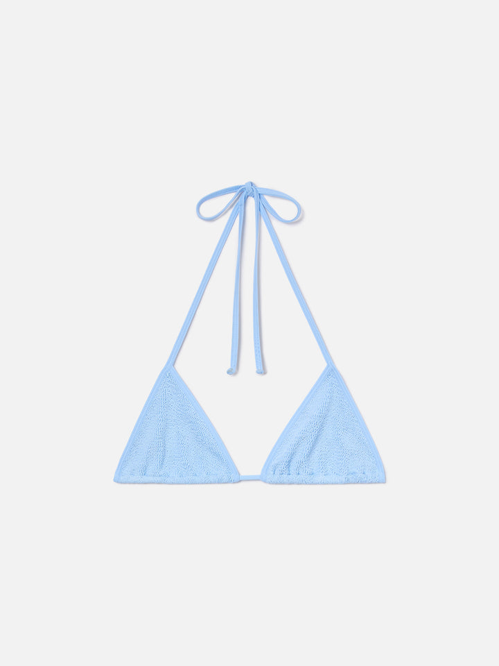 Leah String triangle bikini top in light blue with white trims