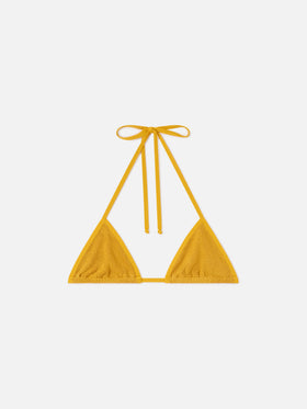 Haut de bikini triangle froncé à liens Ochre Leah 