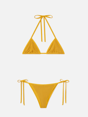 Leah Marielle ockerfarbenes Triangel-Bikini aus Crinkle mit Paspelierung 
