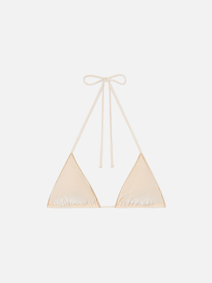Haut de bikini triangle Leah Overlock en velours doré 