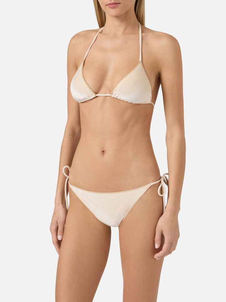 Leah Virgo Overlock bikini in gold velvet