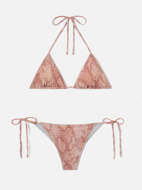 Leah Marielle Overlock python-print lurex bikini