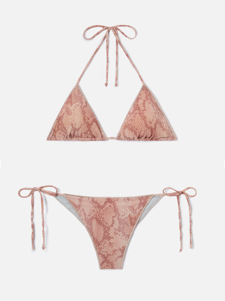 Leah Marielle Overlock python-print lurex bikini