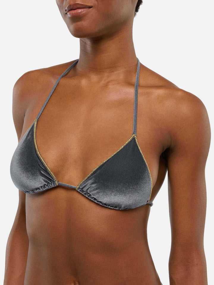 Leah velvet triangle top with gold piping