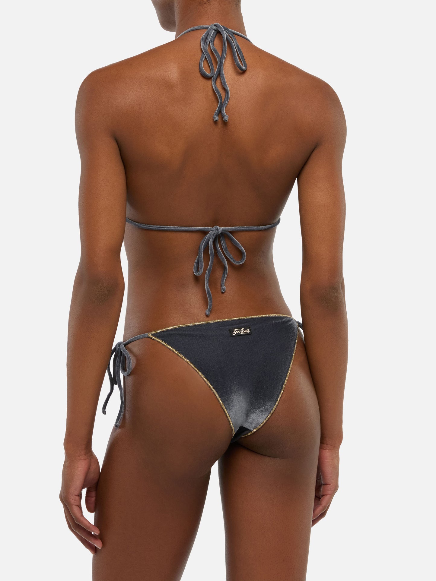 Bikini a triangolo classico Leah Marielle in velluto con profilo oro