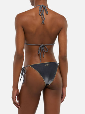 Bikini a triangolo classico Leah Marielle in velluto con profilo oro
