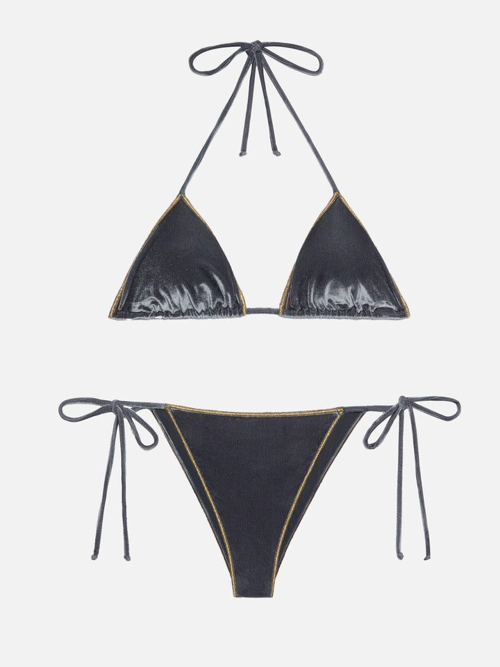 Leah top triangolo in velluto con profilo oro - Marielle slip mare classico in velluto