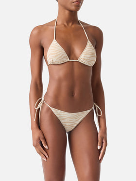 Haut de bikini triangle Leah Overlock animalier lurex 