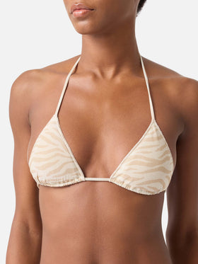 Leah Marielle Overlock Bikini aus Lurex mit Zebra-Print 