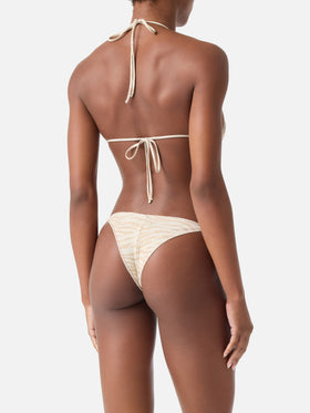 Leah Marielle Overlock Bikini aus Lurex mit Zebra-Print 