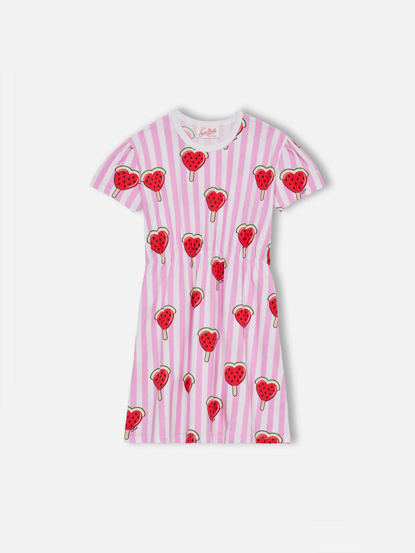 Girl cotton jersey dress Leila with heart watermelon print