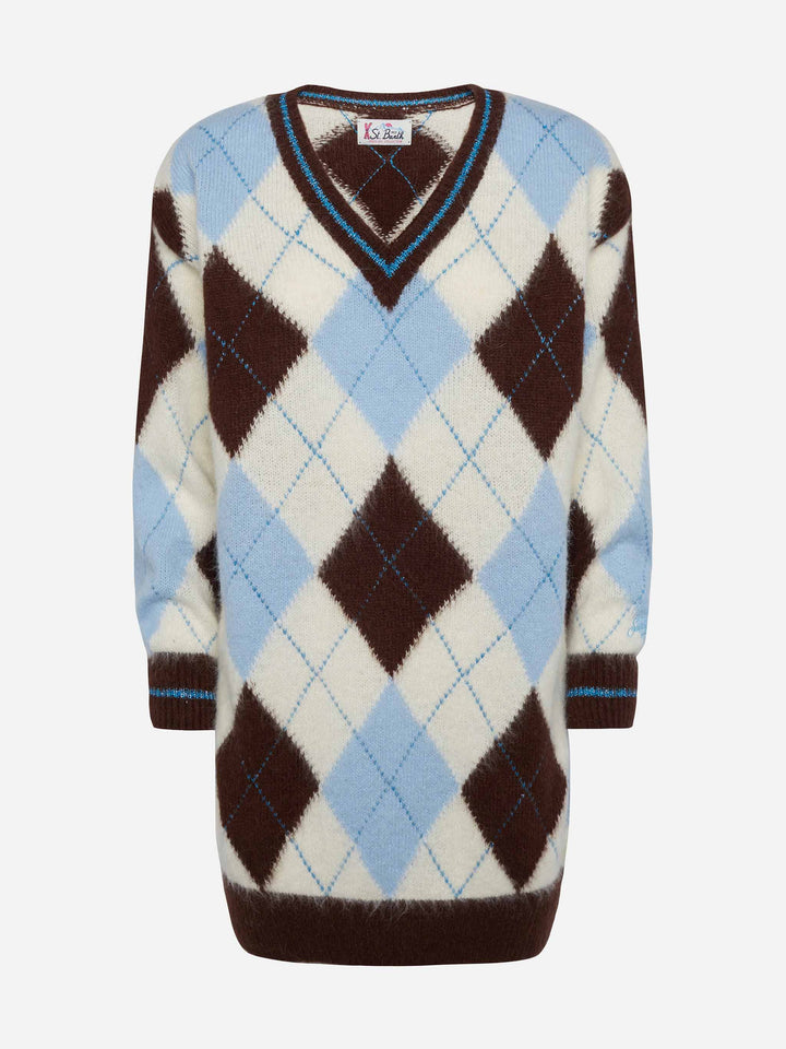 Woman ultra soft knit dress with argyle jacquard - MC2 Saint Barth