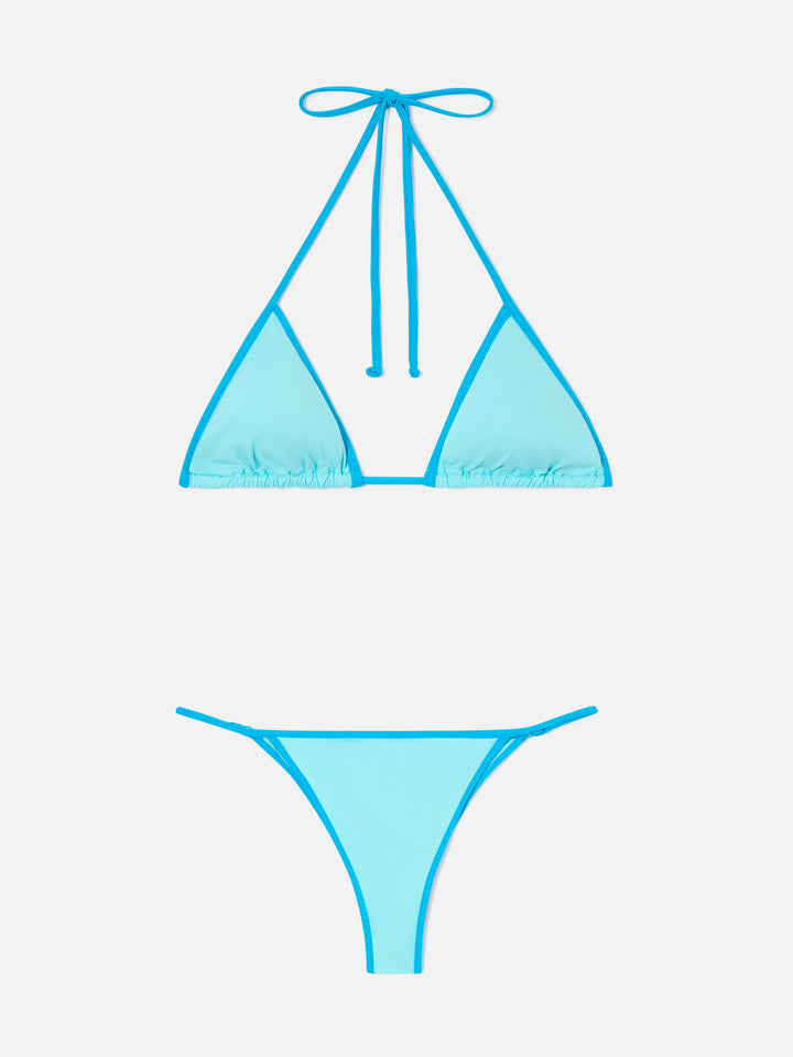 Bikini Lezzy String verde agua con ribetes contrast 