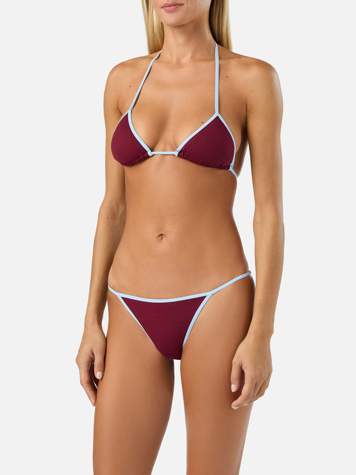 Lezzy String burgundy bikini with contrast trims