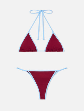 Lezzy String Bikini in Burgunderrot mit contrast-Besätzen 