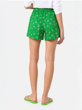 Green Lierre linen shorts with paisley print