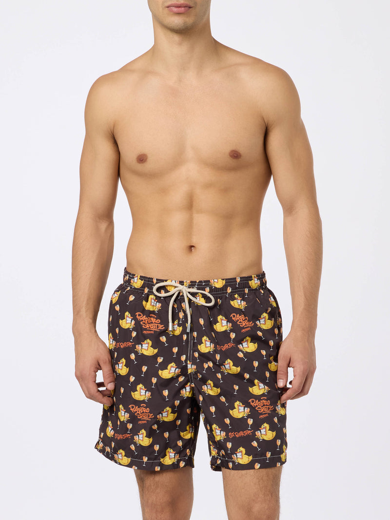 Man lightweight fabric swim-shorts Lighting with Cryptopuppets aperitif print | CRYPTOPUPPETS SPECIAL EDITION