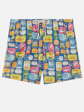 Blue Lighting swim shorts with all-over sardine tins print