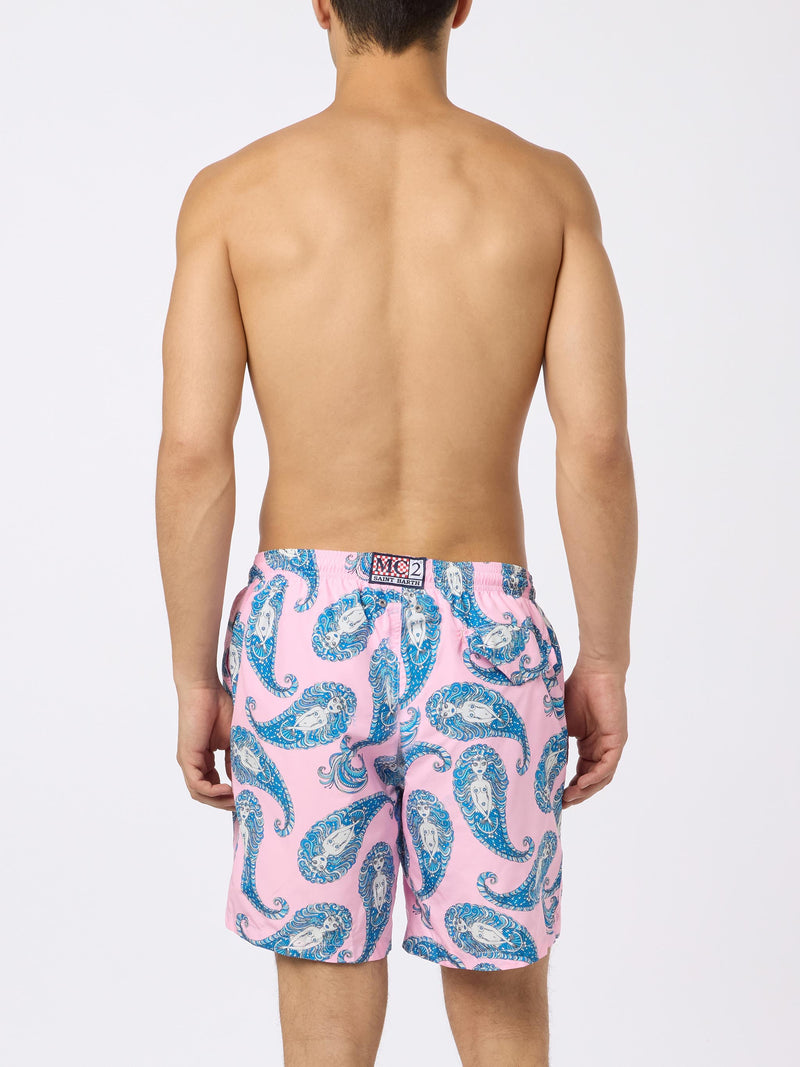 Herren-Badeshorts Lighting aus leichtem Stoff mit Paisley-Print