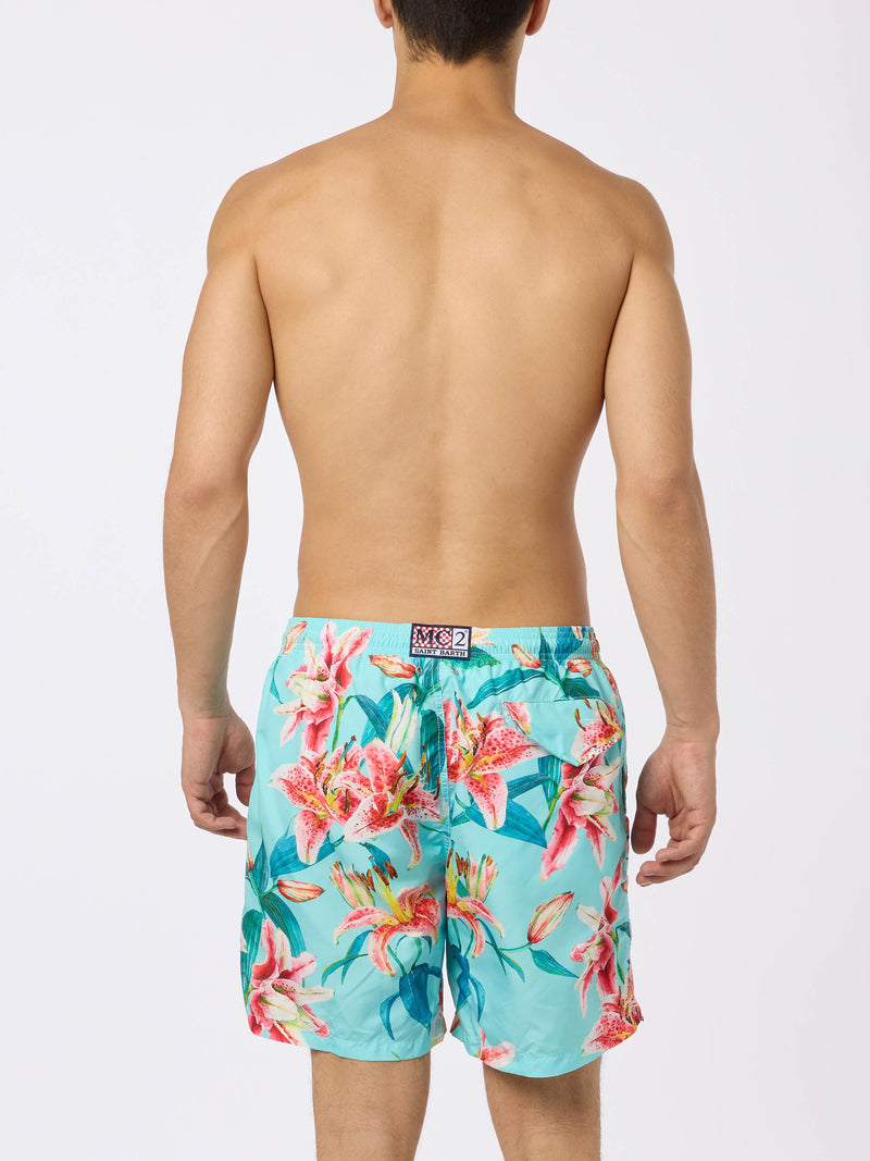 Badeshorts für Herren aus leichtem Stoff „Lighting“ mit tropischem Blumen-Print