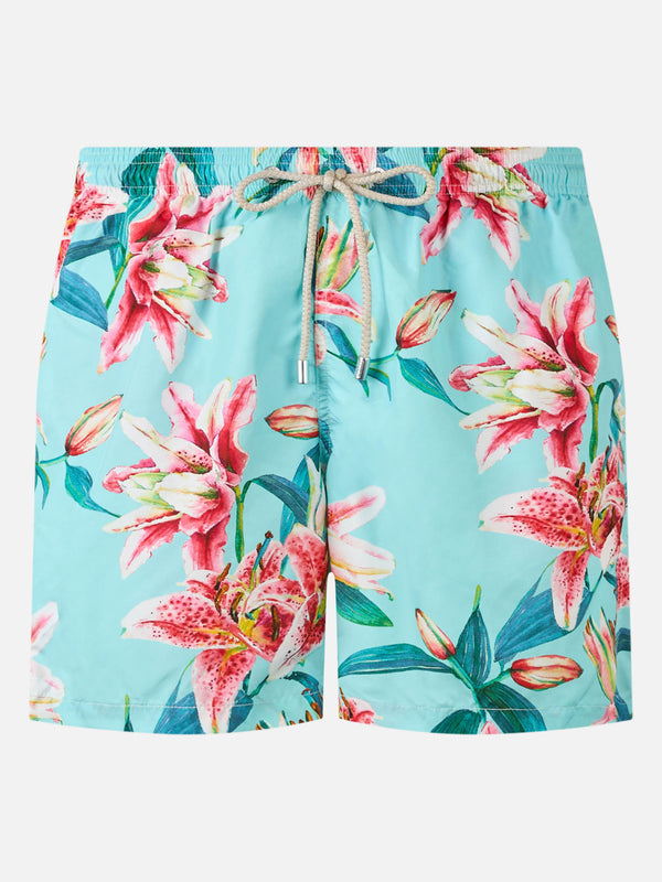 Badeshorts für Herren aus leichtem Stoff „Lighting“ mit tropischem Blumen-Print