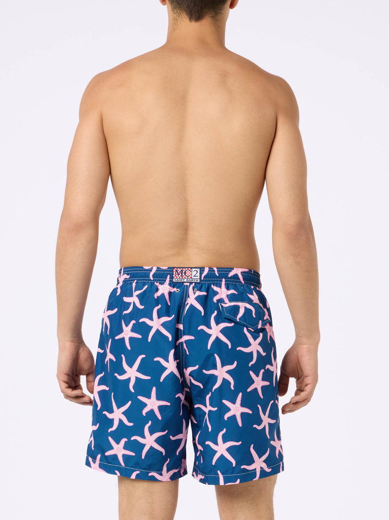 Man lightweight fabric swim-shorts Lighting with starfish print